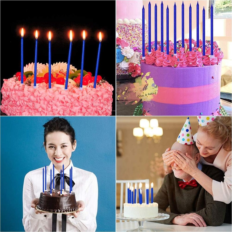 XNOVA 12 Count Long Thin Blue Birthday Cake Candles in Holders for Birthday Wedding Party Cupcake Decorations Tall Candles - Image 3